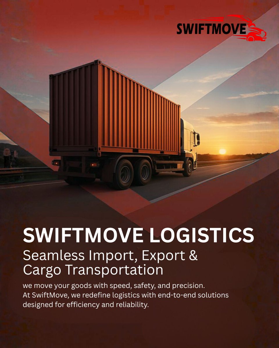 Swiftmove_'s tweet image. At SwiftMove, we specialize in seamless import, export, and cargo transportation — ensuring your goods reach their destination on time, every time.

#SwiftMove #SwiftMoveLogistics #CargoTransportation