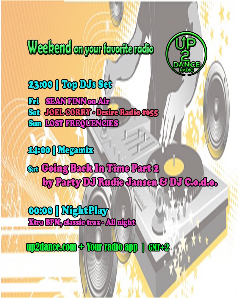 WEEKEND TIME 🎵
📢 Top DJs set every night @ 11 pm +
Another Classic hits Megamix on Saturday @ 2 pm 💥

Get up-to-date 24/7 with best music &gt; Join 'Up2Dance Radio' on your radio app 📳
 #clubtunes #nightplay #megamix #dancemusic2025 #partytime🎉 #fridaynight #weekendvibes✌️