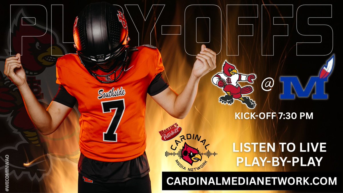 🏈 Playoff Time! The CARDS are heading to Montgomery Co for Round 1! 
Get hyped, SL Fans!
🎧 Coach Hines’ blog/podcast → sltouchdownclub.com
🎟️ Tickets: gofan.co/event/
5249893?schoolId=KY2792
🎙️ Live play-by-play → cardinalmedianetwork.com
#wecominwao #onwardcards