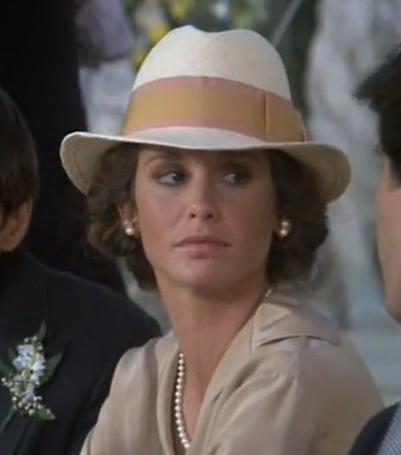 Stephanie Zimbalist as Laura Holt in a fabulous hat with Pierce Brosnan on Remington Steele.