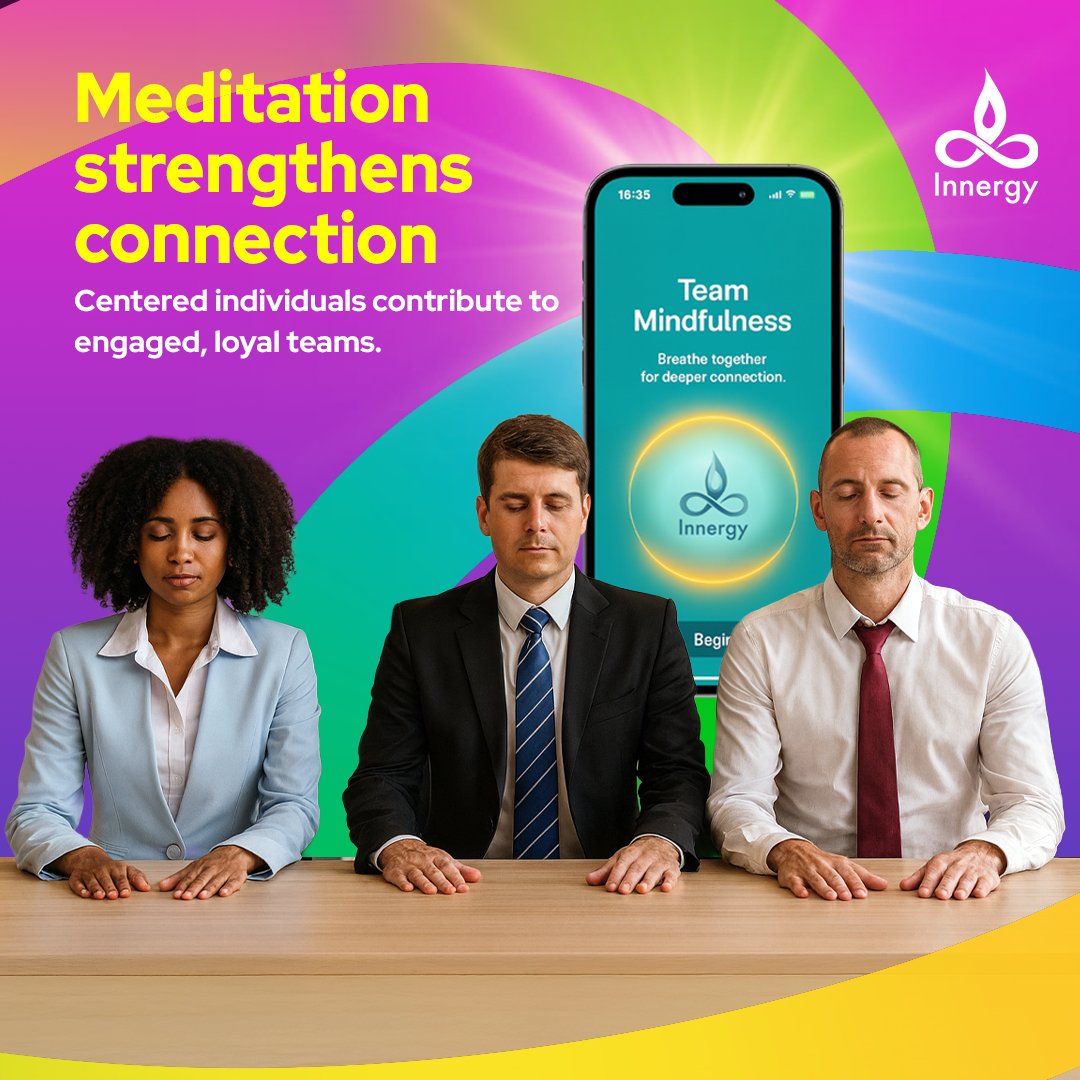 innergyapp's tweet photo. Meditation isn’t a pause — it’s a performance strategy.

Innergy brings clarity, resilience, and connection into the workday, transforming balance into long-term retention. 🌿🧘

#WorkplaceWellbeing #ResilientTeams #EmployeeEngagement #FocusAndFlow #TeamConnection #WorkplaceCulture #InnergyApp