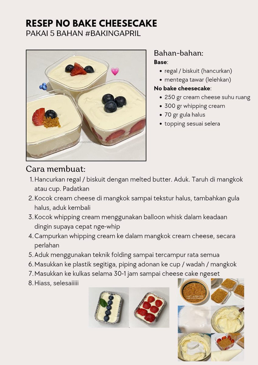 journeywithApr's tweet photo. resep dessert simple no bake versi #bakingApril : https://t.co/Wmv9QVGcw2