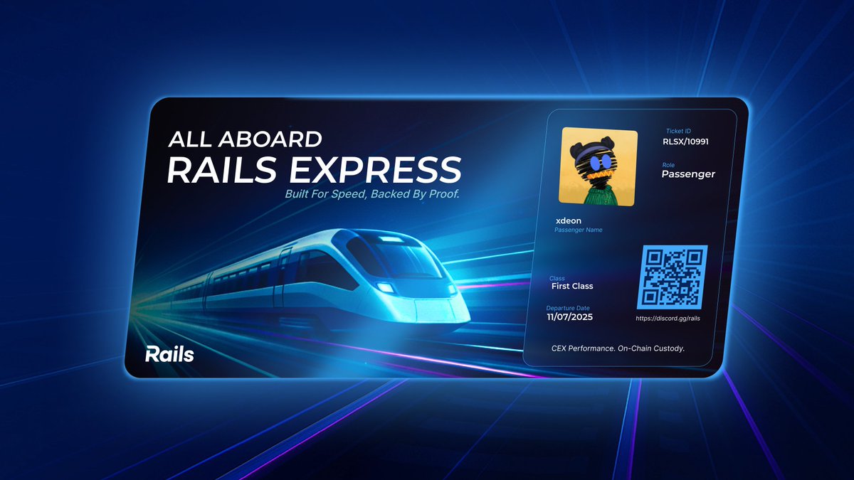 Just claimed my Rails Pass on <a href="/rails_xyz/">Rails</a> 🚂.

Access granted to the fastest hybrid perp DEX built for real traders.

Sub-ms speed. On-chain control. Real rewards.

Hop in → discord.gg/rails