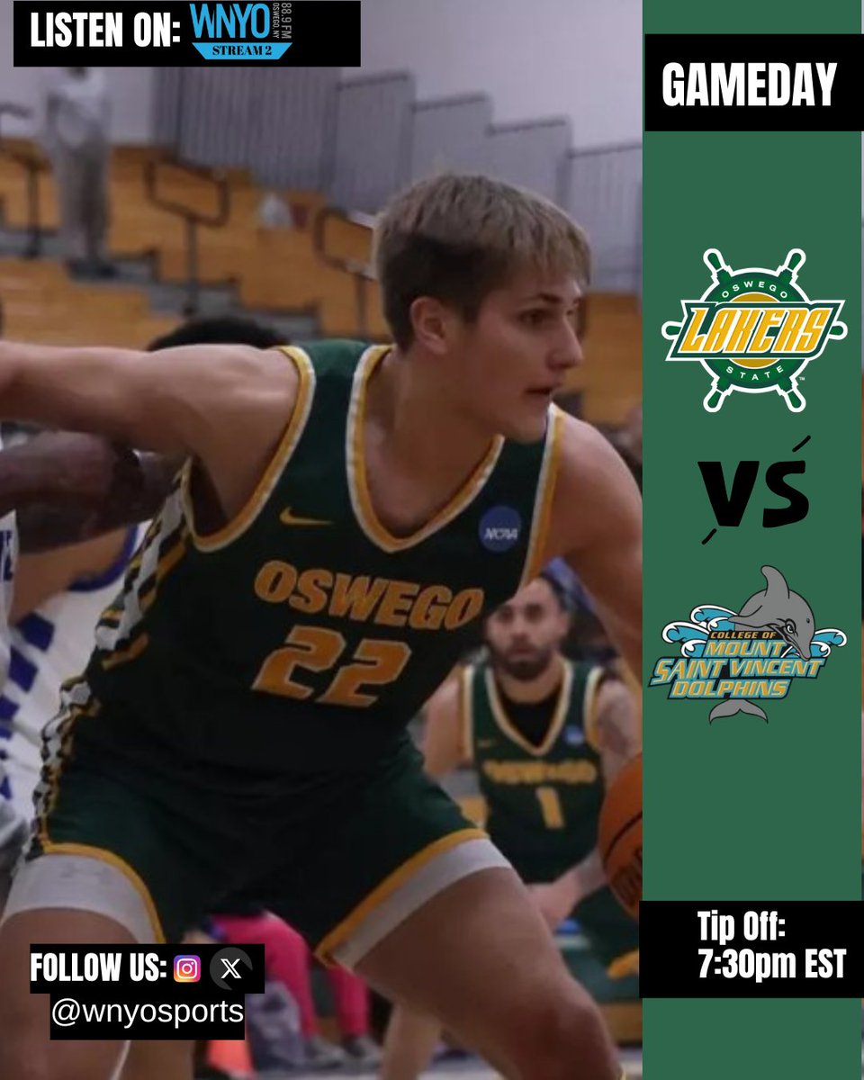 🚨GAMEDAY🚨: Oswego men's basketball VS Mount Saint Vincent 
.
.
.
⏰: @ 7:30
.
.
.
📌: Max Ziel Gymnasium 
.
.
.
📻: WNYO Stream 2 
.
.
.
.
.
.
.
.
.
.
.
.
.
.
.
.
.
.
.
#gameday #sports #college #collegesports #oswego #oswegomensbasketball #sunyoswego #lakers #golakers #889wnyo