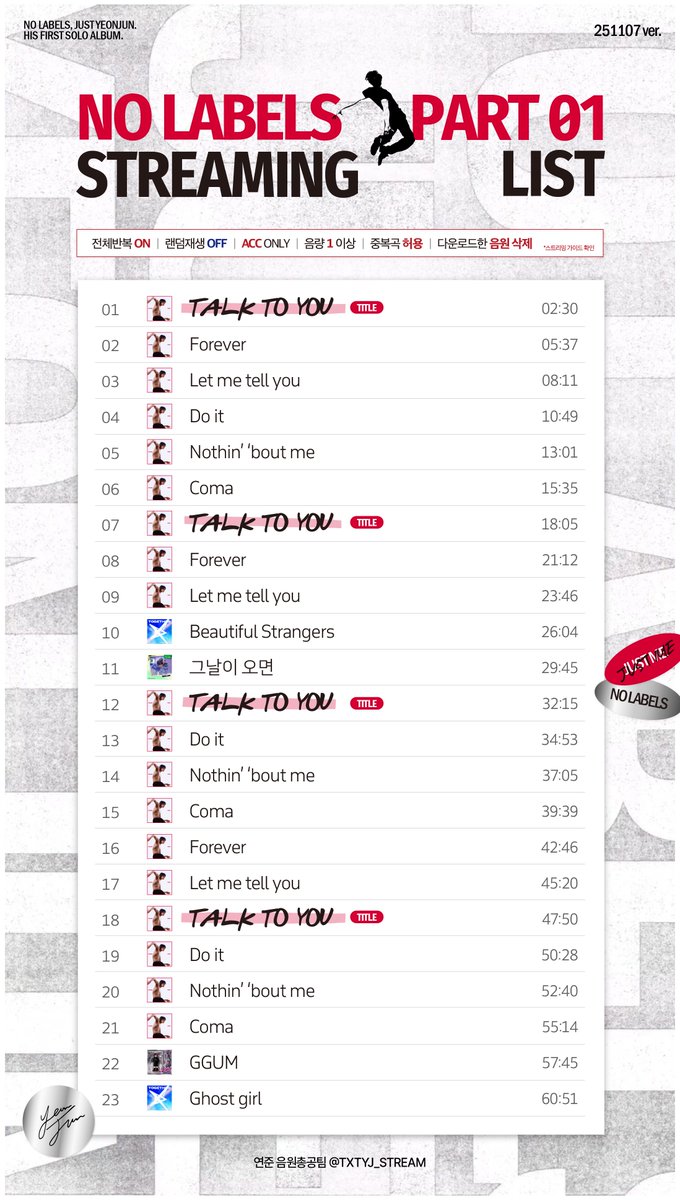🔥 NO LABELS: PART 01 스트리밍 리스트 (251107 ver.)