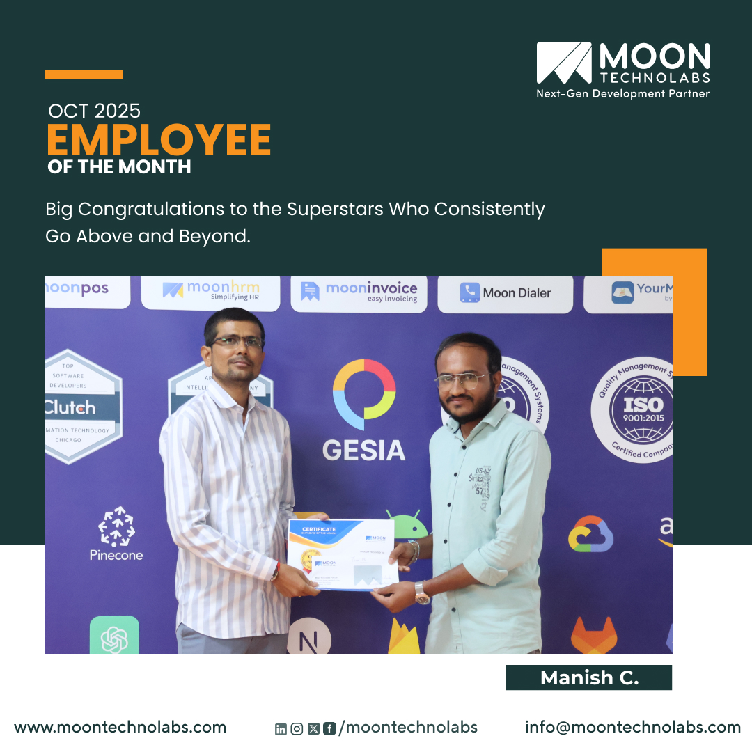 moontechnolabs's tweet image. Excellence 👏 is an attitude that turns challenging tasks into remarkable results through dedication and skill.

Congratulations to those who earned the Title of EOM for October 2025!

Well done!!! 🎉
.
.
.
#MoonTechnolabs #EOM2025 #MTPL #Employeesofthemonth #Employeemotivation…
