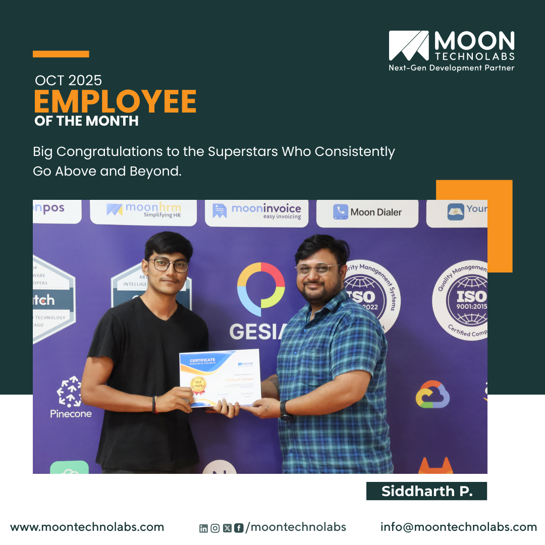 moontechnolabs's tweet image. Excellence 👏 is an attitude that turns challenging tasks into remarkable results through dedication and skill.

Congratulations to those who earned the Title of EOM for October 2025!

Well done!!! 🎉
.
.
.
#MoonTechnolabs #EOM2025 #MTPL #Employeesofthemonth #Employeemotivation…