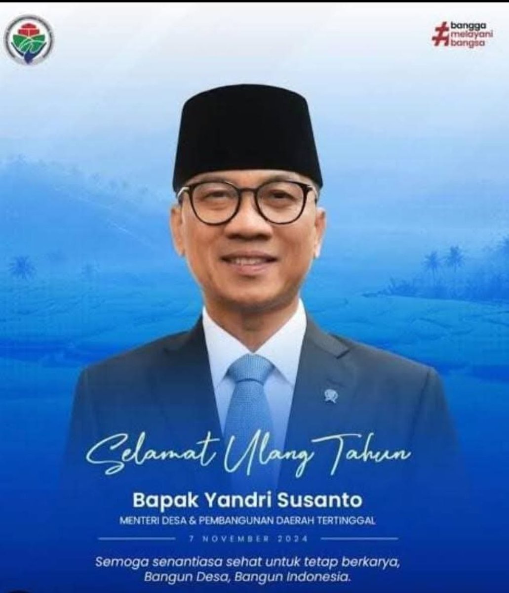 AdeKinawang's tweet photo. Tangal 7 November adalah hari kelahiran Bapak Yandri Susanto (Menteri Desa PDT) yang ke 50, karena itu kami ucapkan selamat ulang tahun ke 50 tahu bapak Menteri, semoga panjang umur, sehat, sukses dan bahagia selalu. Amin🤲

*#SelamatUlangTahunPakMendes*
*#SelamatUlangTahunPakYan https://t.co/fxbrV8Px3p
