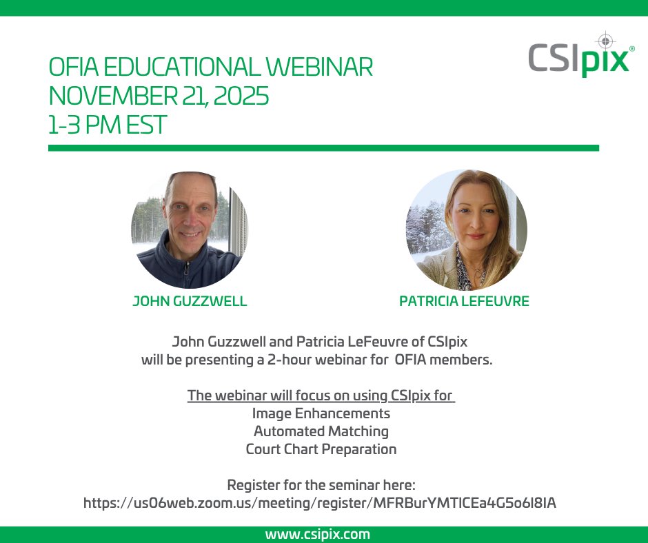 OFIA_CA's tweet photo. John Guzzwell and Patricia LeFeuvre of CSIpix will be presenting a 2-hour webinar for OFIA members on November 21, 2025, from 1:00pm to 3:00pm EST.  Link to register in comments. https://t.co/kXiDV2zNZY