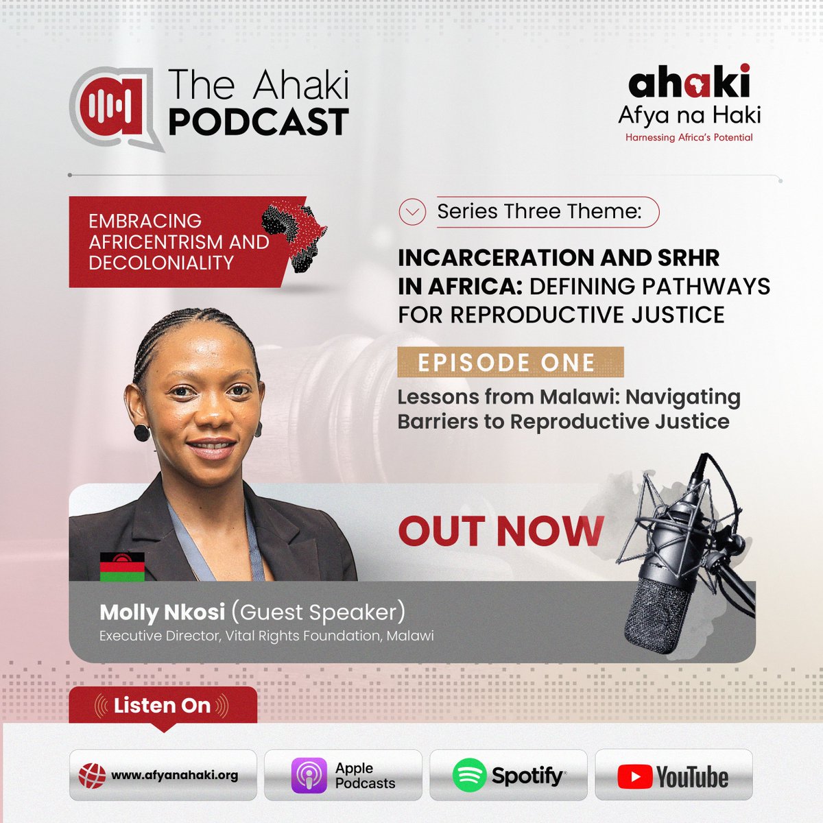 afyanahakiug's tweet image. Episode One of #TheAhakiPodcast🎙️

In this episode, Molly Nkosi offers an incisive reflection on the intersection between incarceration and Sexual and Reproductive Health and Rights (SRHR) within Malawi’s justice system.

Molly takes us beyond the headlines, exploring how…
