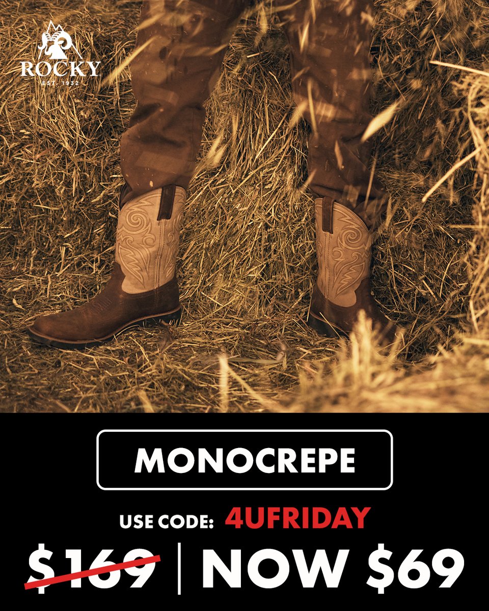 🚨 3 DAYS ONLY! 🚨

The 12" Rocky® MonoCrepe — now on sale! Use code 4UFRIDAY at checkout > ow.ly/RtM150Xn4Se

Don’t miss out — offer ends soon!