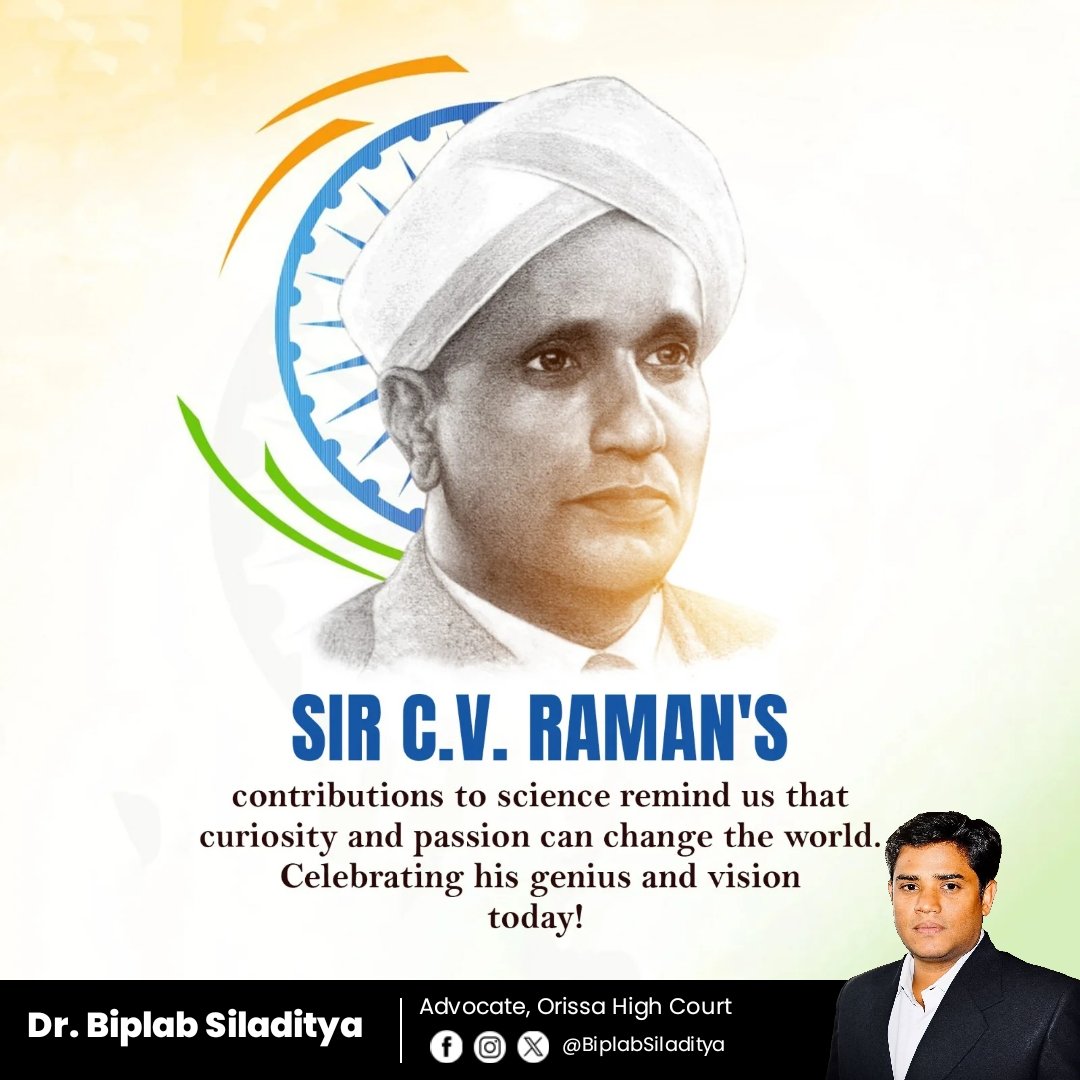 BiplabSiladitya's tweet image. Remembering Sir C.V. Raman on his birth anniversary, the great physicist whose discovery of the Raman Effect illuminated India’s name across the world.
His contribution to science continues to inspire generations to explore, innovate, and discover.