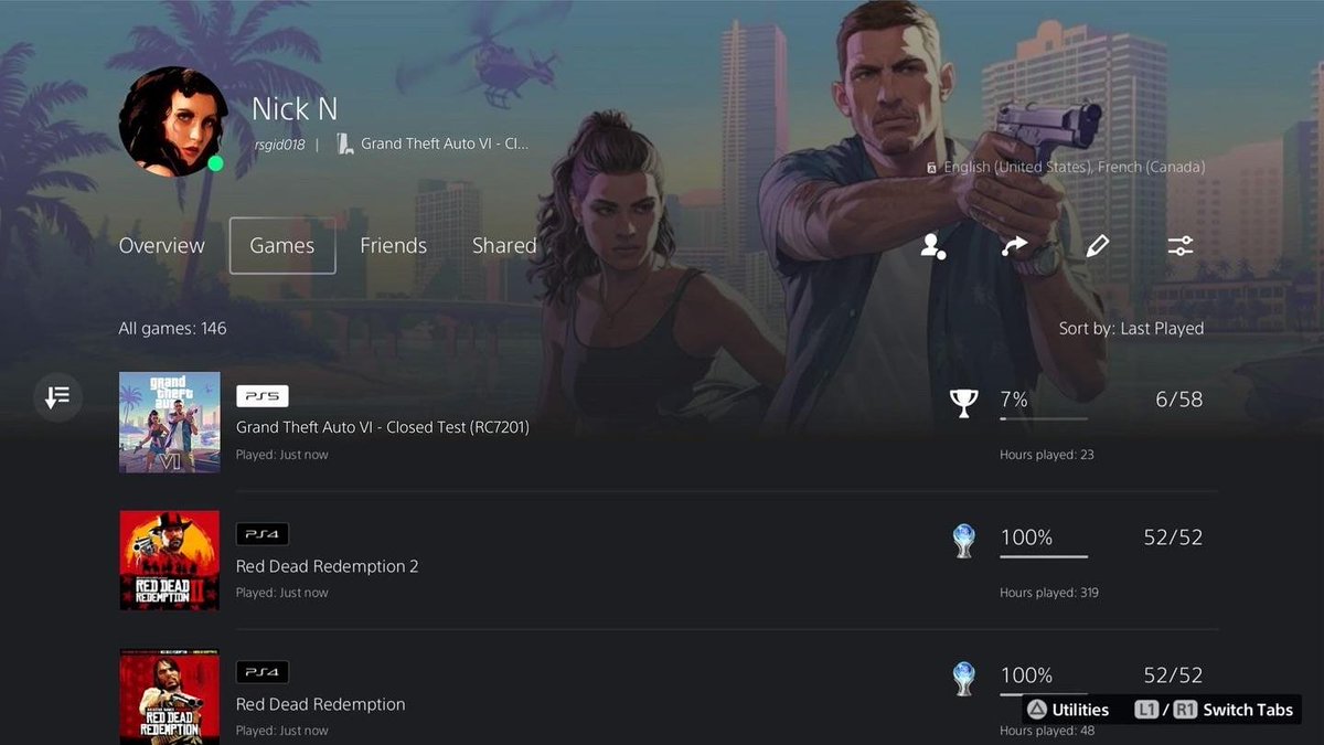 GameJoker_'s tweet photo. Rockstar illustrator skibidinicky, recently posted another picture of his PSN games showing GTA 6 closed beta having 58 trophies. https://t.co/QMbRoIoZYQ