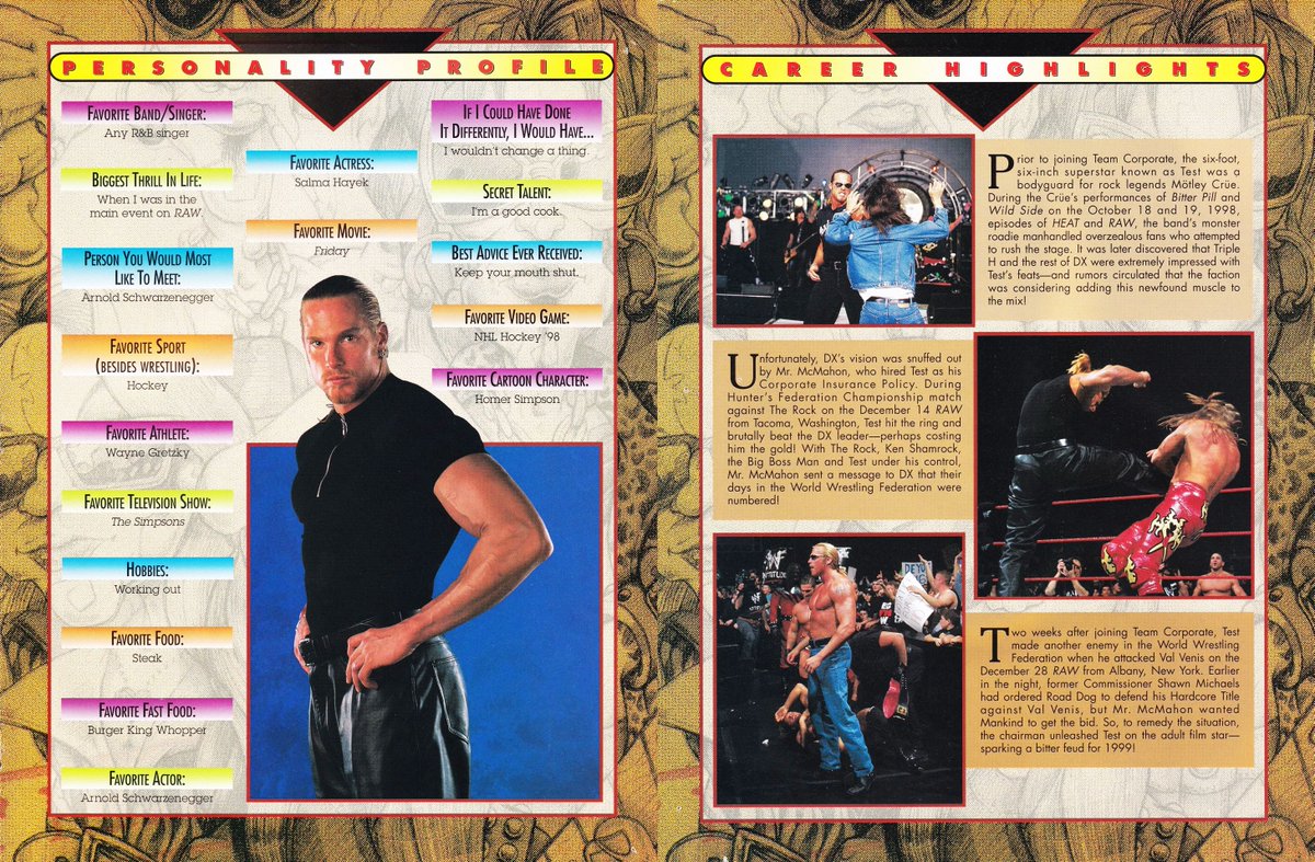 WWFWrestling1's tweet photo. WWF Magazine Personality Profile of Test from April, 1999. #WWF #WWE #AndrewMartin https://t.co/kR0lKrc3Wb