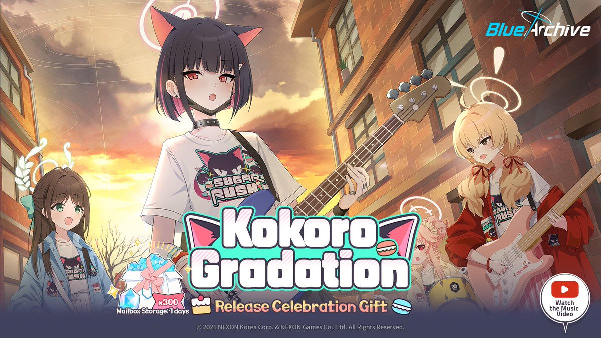 [“Kokoro Gradation” Now Available!]

SUGAR RUSH’s new song, “Kokoro Gradation,” is out now! Check it out right away!

🎵 Kokoro Gradation: youtu.be/xQcjgqtxDuA?si…

#BlueArchive