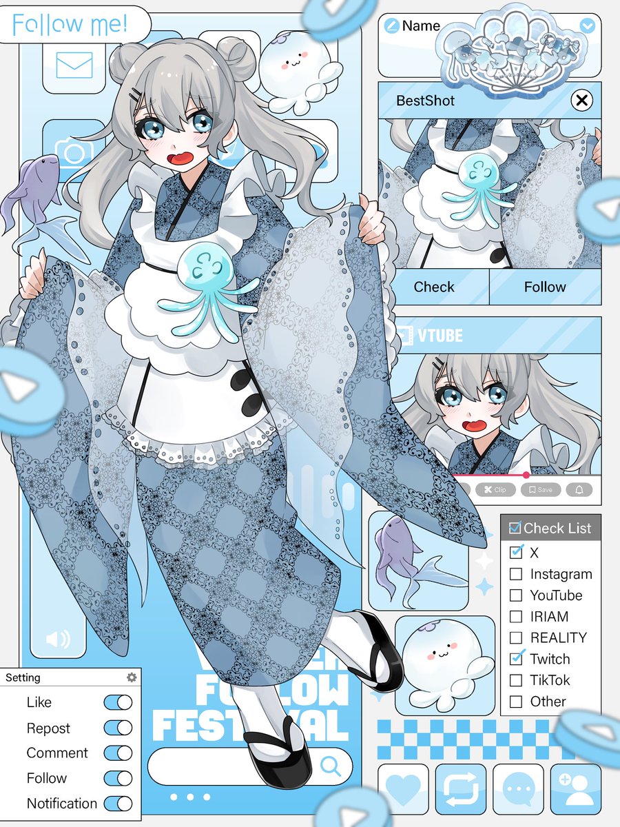 𓇼 #11月のVtuberフォロー祭り 𓇼

深海メイドのもかさかなっていいます🐟🪼
お魚は好きだけど食べるのはできません！
お友達だからね🥺

🪼認知度100％💮
🫧顔面最強!
🪼お絵描き、ゲーム大好き!

💙🔁💬で巡回させていただきます🙂‍↕️

#VTuberのおともだち大募集
#Vリスナーさんに見つかりたい