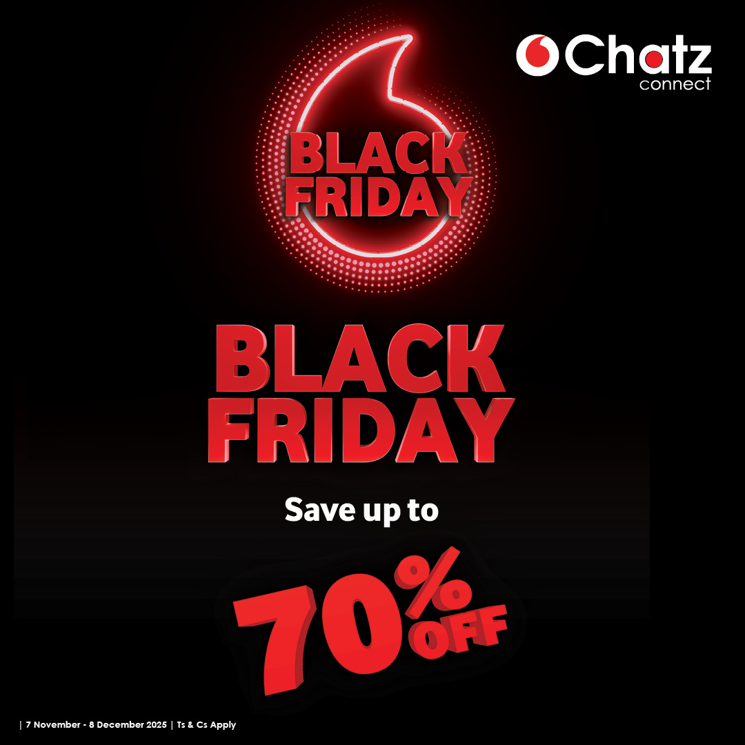 The Chatz Connect Black Friday switch is on.
Slide in today, grab your upgrade, and step out with new phone energy and value that makes sense. Shop and visit your nearest store. Limited stock. Big vibes. 
chatzconnect.co.za/store-locator/