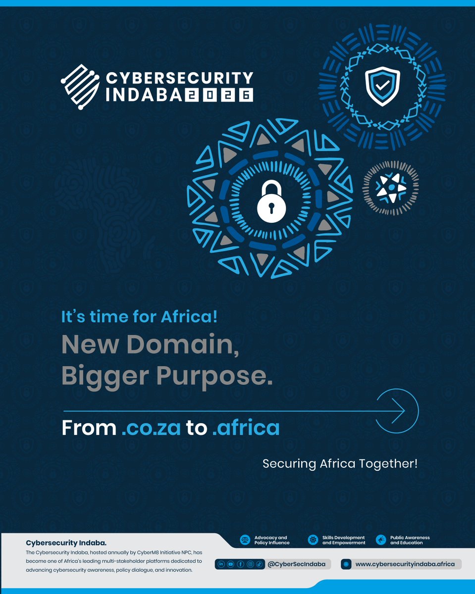 It’s time for Africa.🌍

The 3rd Annual #CybersecurityIndaba is happening, and we’re evolving!

From .co.za to .africa

The Indaba is one of Africa’s top platforms for cybersecurity awareness, policy &amp; innovation.

Stay tuned!
🔗 cybersecurityindaba.africa
