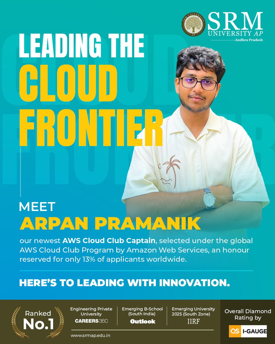 SRMUAP's tweet image. Arpan Pramanik isn’t just learning the cloud, he’s leading within it. A reminder that initiative still stands out in a world full of noise.

#SRMAP #SRMUniversity #SRMAmaravati #Amazon #AmazonWebService #AWS #AWSCloudClub