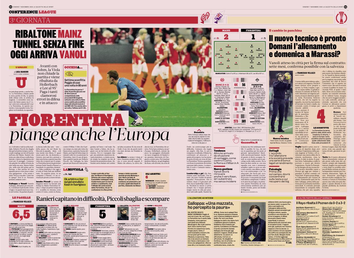 Dagens GdS. Chivu råber vagt i gevær, ser tegn på arrogance og dårlig attitude. Conte skal genfinde den Højlund der lignede Haaland. Roma med vigtig sejr i Europa League ude mod Rangers. “Fiorentina græder også i Europa”, nederlag til Mainz i Conference League, Vanoli ny træner.
