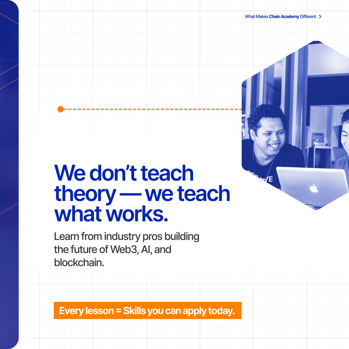 chainacademy_'s tweet image. Here’s What Makes Chain Academy Different:

Project-First Learning
Latest Industry Tech
Expert 1:1 Mentorship

Last chance to enroll for our Bootcamp this November: buff.ly/FCOquV9 

#ChainAcademy #ChainBootcamp #LimitlessLearning