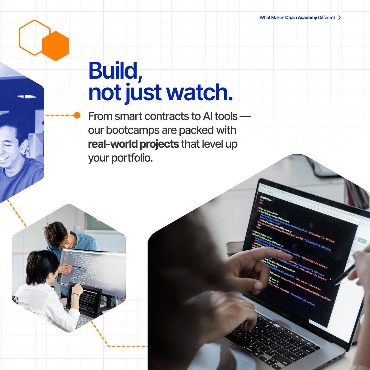 chainacademy_'s tweet image. Here’s What Makes Chain Academy Different:

Project-First Learning
Latest Industry Tech
Expert 1:1 Mentorship

Last chance to enroll for our Bootcamp this November: buff.ly/FCOquV9 

#ChainAcademy #ChainBootcamp #LimitlessLearning