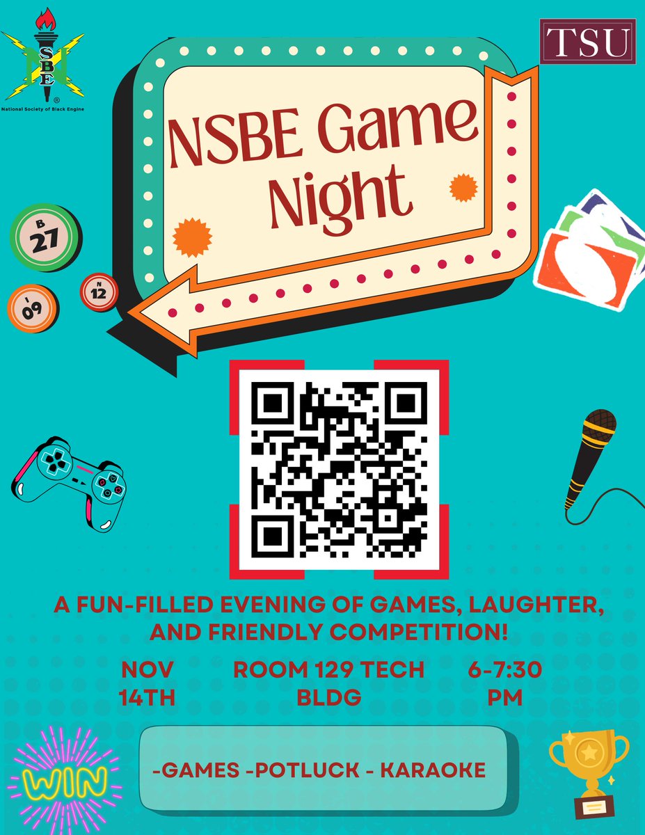 Friday night plans? We’ve got you covered! 🎲🎤 Join us Nov 14th for NSBE Game Night — games, karaoke, food, and friendly competition! #NSBEWeek #FunFriday