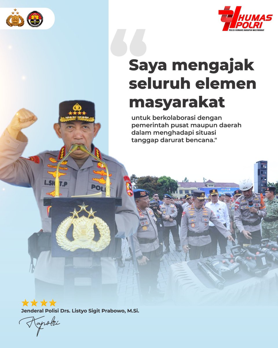 Komitmen Polri #SiapBantuBencana Siaga Menolong Sesama
Pernyataan itu disampaikan Kapolri, Jenderal Polisi Drs. Listyo Sigit Prabowo, M.Si., saat memimpin Apel Kesiapan Tanggap Darurat Bencana yang digelar di Lapangan Korps Brimob Polri,