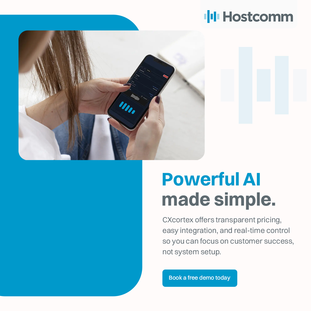 HostcommAI's tweet image. Powerful AI made simple.

With CXCortex, you get transparent pricing, seamless integration, and full control — so you can focus on customer success, not setup.
Experience smarter automation today.

Book a free demo: calendly.com/lauren-connors…

#AI #CXCortex #Hostcomm #SmartCX