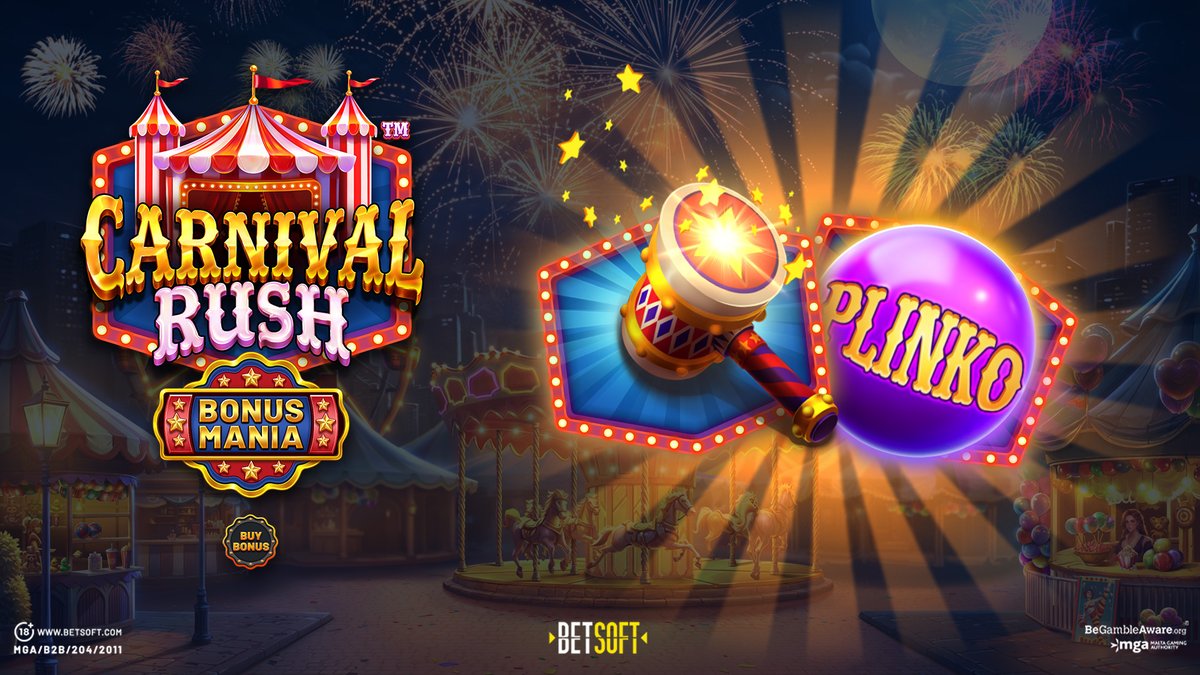 🎪 6 days to go!
Step into CARNIVAL RUSH™ and try the Plinko Game, drop your 4 balls and watch them bounce, or take on the Hi-Strike Smash Game and see how high your prizes can go! 🎡🎠

🎰 loom.ly/G5R1zOs

🔞 BeGambleAware.org

#CarnivalRush #Betsoft #ComingSoon