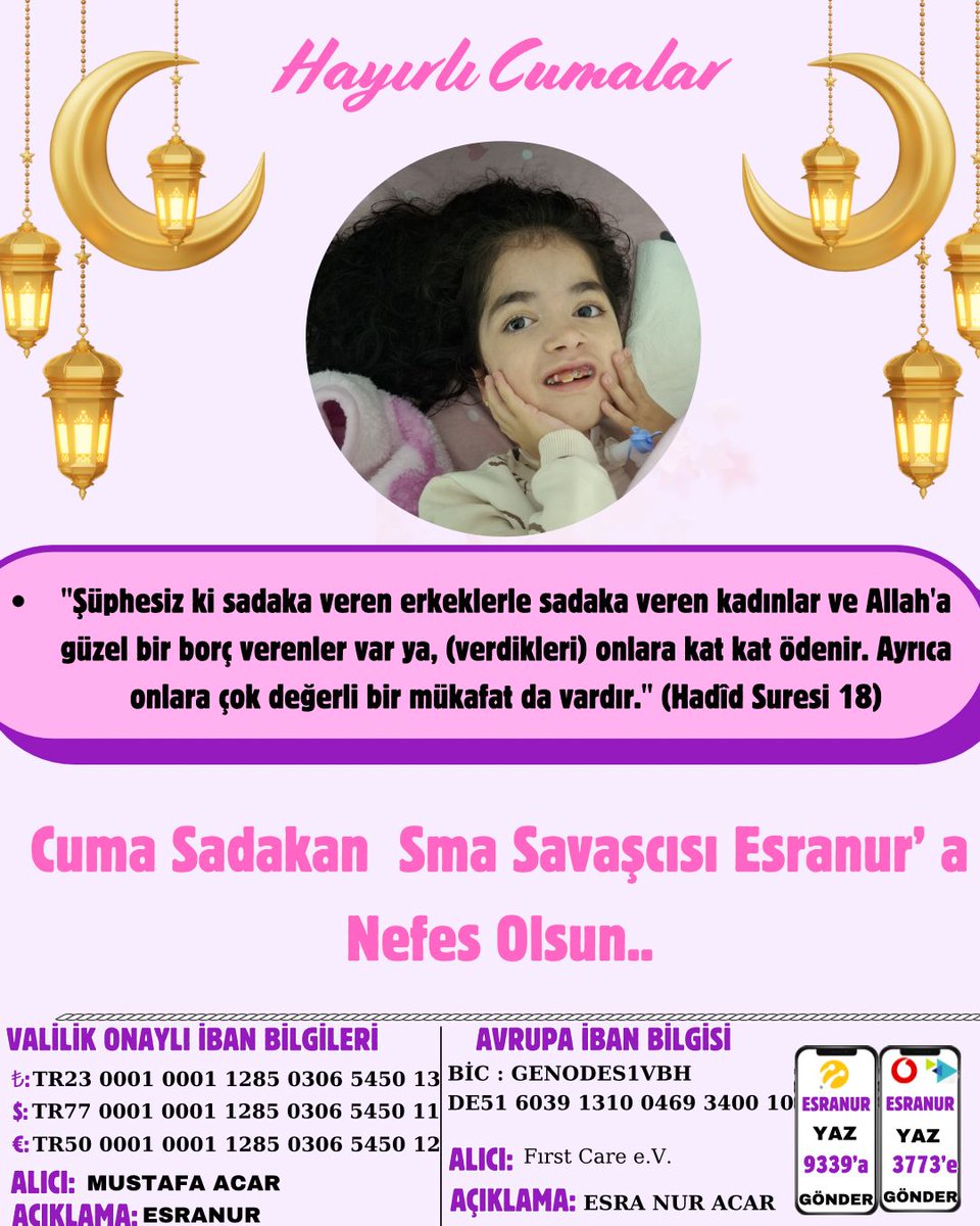 🌹Hayırlı Cumalar🌹 

Cuma Sadakanız SMA Savaşçısı ESRANUR'a Nefes Olsun, CAN Olsun!