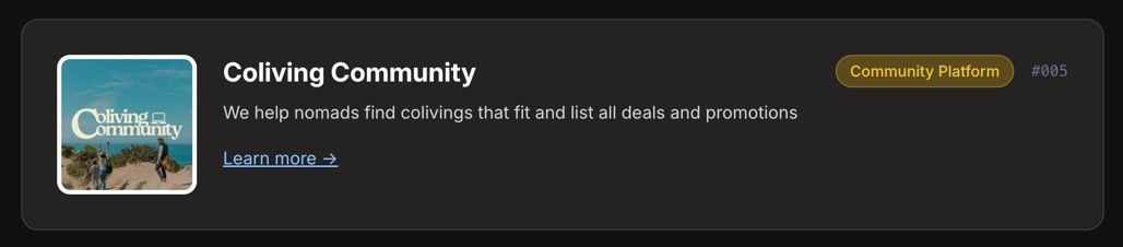 New in the Nomad Directory listings:

Coliving Community  – We help nomads find colivings that fit and list all deals and promotions. colivingcommunity.com  

__
In Nomad Directory we feature nomad-related brands in the nomad ecosystem.
nomad-magazine.com/nomad_director…