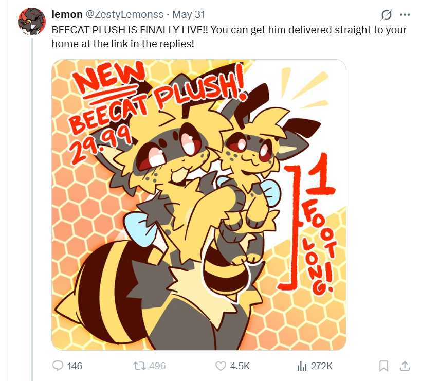 FeeshyArtist's tweet image. Case example 3: Once again just begging for money, once again just pushing out the same thing over and over in a different form. Bonus corporate slop points for also selling out their OCs as plushies.