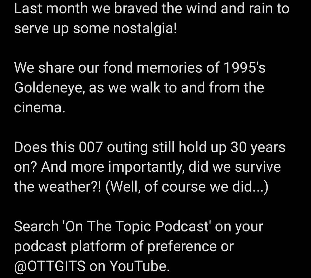 OnTheTopicPod's tweet image. NEW EPISODE!

#OnTheTopic #Podcast #JamesBond #Goldeneye #PierceBrosnan #FamkeJanssen #SeanBean #JudiDench #RobbieColtrane #IzabellaScurupco #AlanCumming #OnTheGo #VuePortsmouth #Gunwharf #OldPortsmouth #Portsmouth #Southsea #PortsmouthCreatives