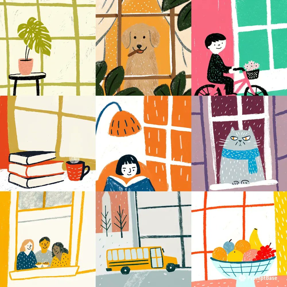 promptbase's tweet image. Grainy Cozy Illustration Packs by celil using Recraft 🌾🛋️