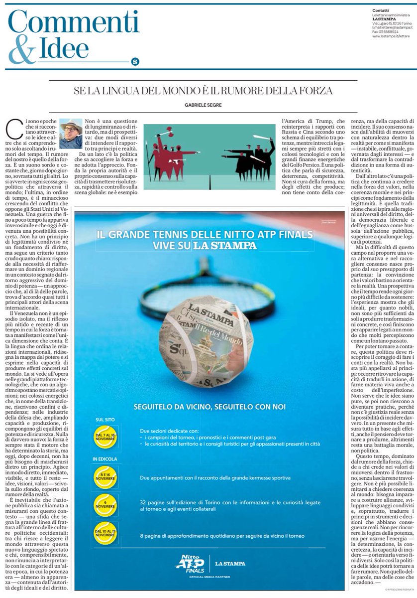 Who truly wants to #change things must learn to harness the energy of #reality. It’s not enough to have #principles — you have to turn them into #consequences. I write on this in my piece published this morning on <a href="/LaStampa/">La Stampa</a>.