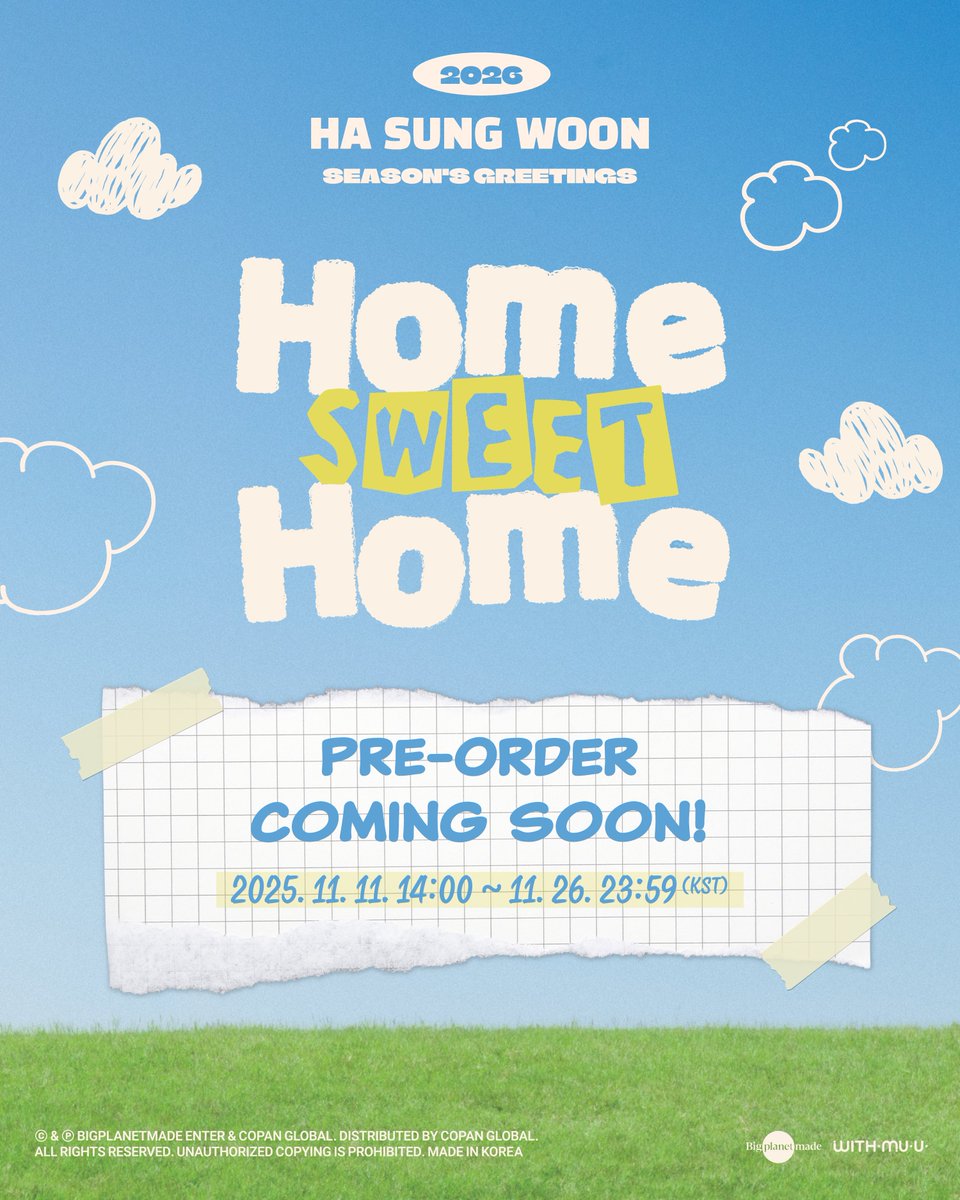 BPM_HSW's tweet image. 하성운 (HA SUNG WOON)
2026 SEASON&apos;S GREETINGS
[HOME SWEET HOME]

2025. 11. 11.
COMING SOON

#하성운 #HASUNGWOON 
#HOME_SWEET_HOME