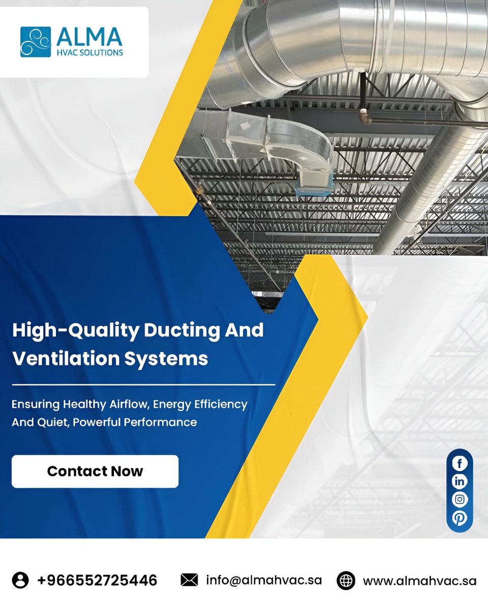 alma_hvac's tweet image. Enhance airflow and comfort with Alma HVAC’s High-Quality Ducting and Ventilation Systems ensuring efficiency and clean, quiet performance.
almahvac.sa

#AlmaHVAC #VentilationSystems #AirflowSolutions #EnergyEfficiency #FreshAir #HVACTechnology #SmartCooling #Indoor