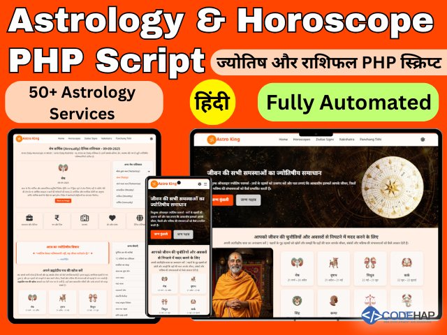 CodeHap's tweet image. Launch your own fully automated Astrology &amp;amp; Horoscope website! 🚀
Free API. It&apos;s SEO-optimized, mobile-first, and packed with features like Kundali Matching, Daily Horoscopes, and Panchang.

Get your site running today: codehap.com/store/astrolog…

#Astrology #PHPScript #WebDev #SEO