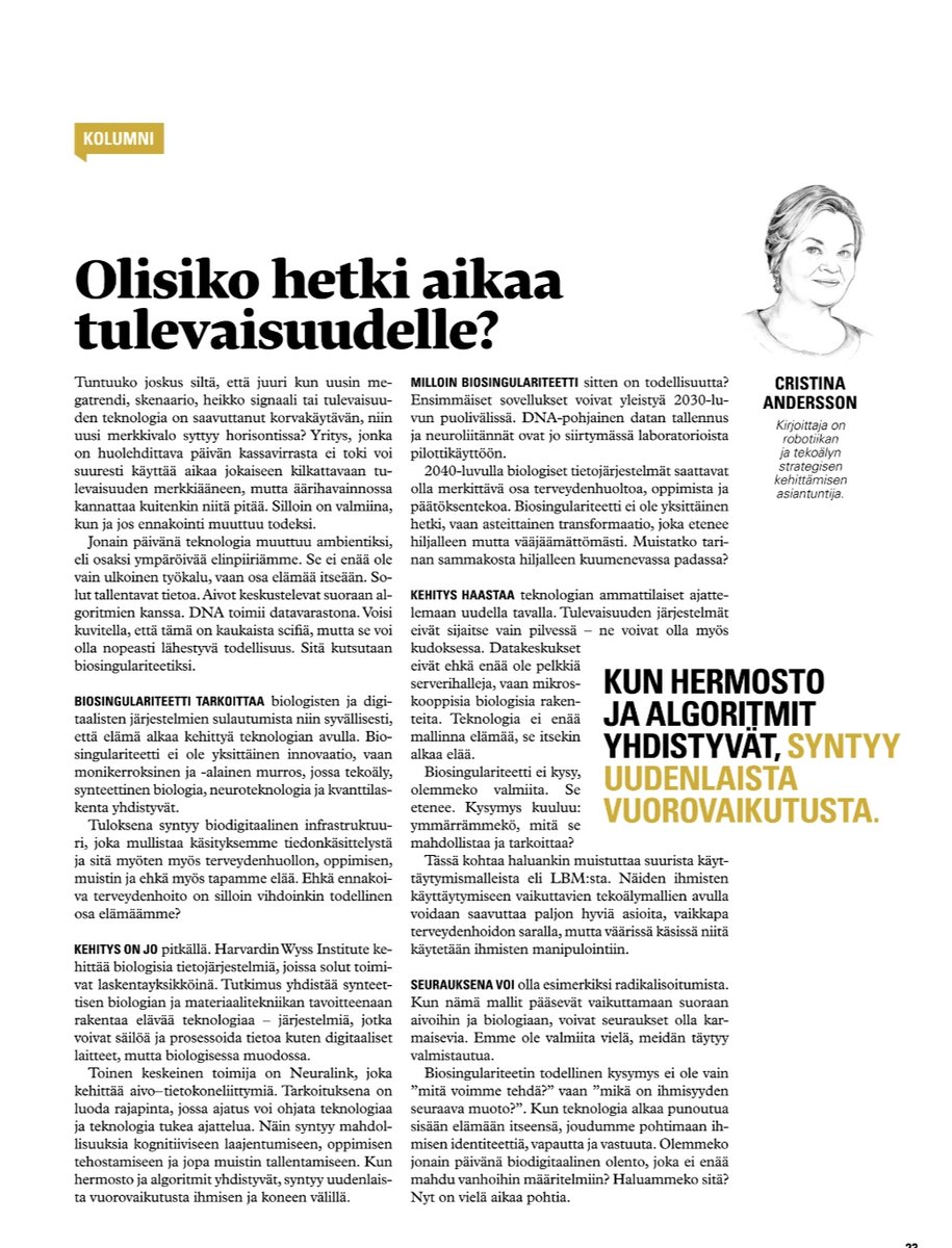 winninghelix's tweet image. Uusin @Tivilehti kolumnini #biosingulariteetti