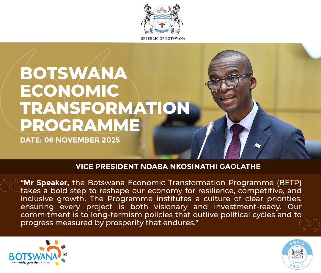 BOTSWANA ECONOMIC TRANSFORMATION PROGRAMME 

"Mr Speaker, the Botswana Economic Transformation Programme (BETP) takes a bold step to reshape our economy for resilience, competitive, and inclusive growth. The Programme institutes a culture of clear priorities, ensuring every