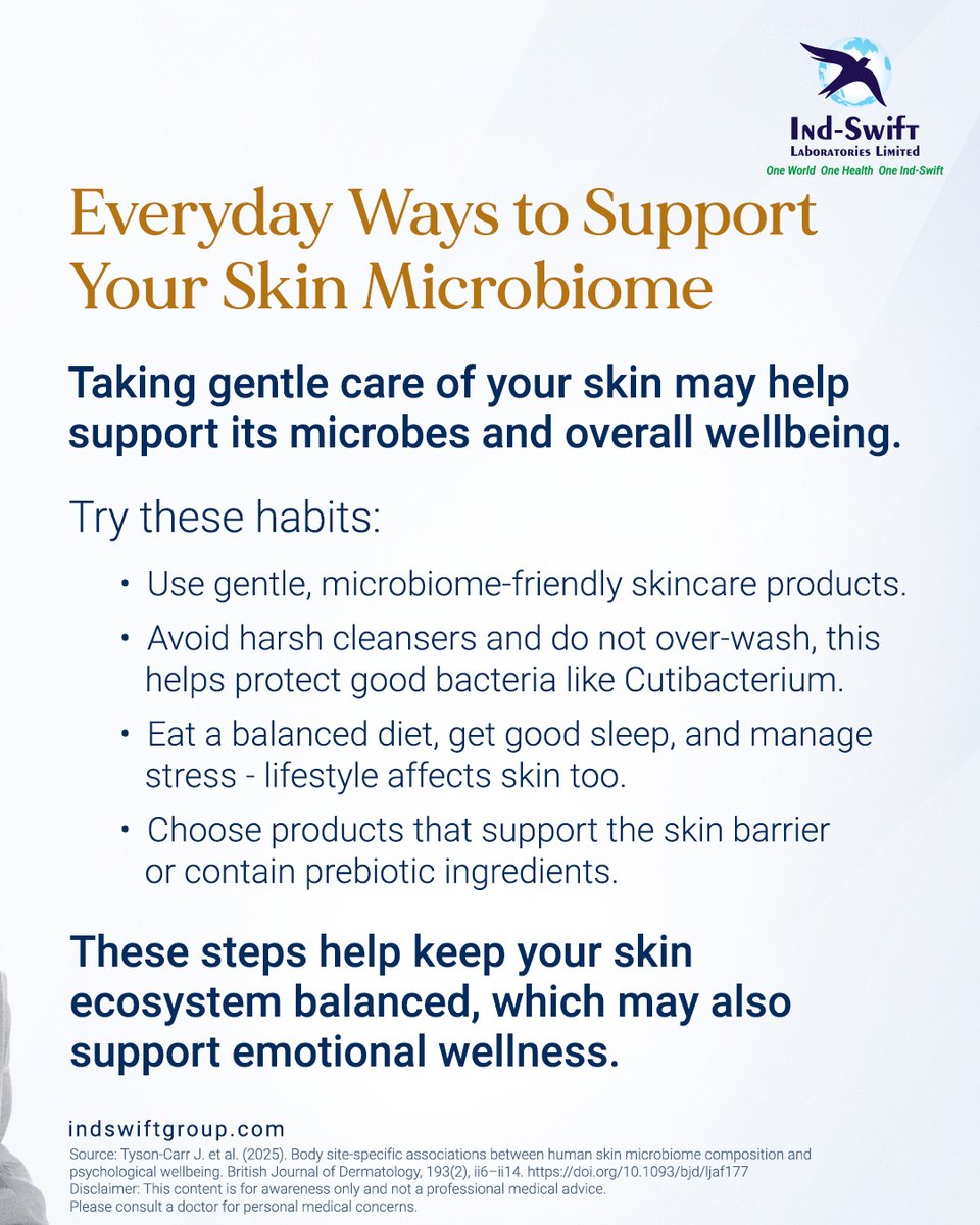indswiftlabs's tweet image. Emerging research shows that the tiny microbes living on our skin may influence more than just skin health — they may also play a role in how balanced, calm, and resilient we feel.

🌐 Visit us: indswiftgroup.com
📌 Follow us: Facebook | LinkedIn | Instagram

#IndSwiftGroup