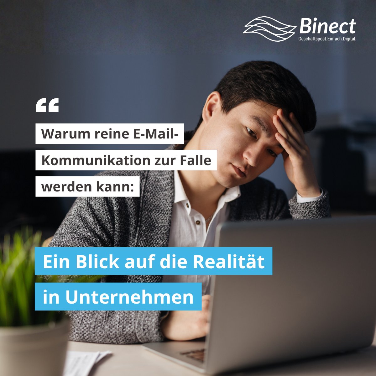 „Können Sie nicht einfach eine E-Mail schicken?”
Diese Frage hören wir oft. Und sie ist berechtigt. Warum sollte man noch Papier versenden?
Aber die Realität sieht anders aus…

👉 Erfahren Sie mehr: binect.de

#HybridPost #Digitalisierung #Briefversand