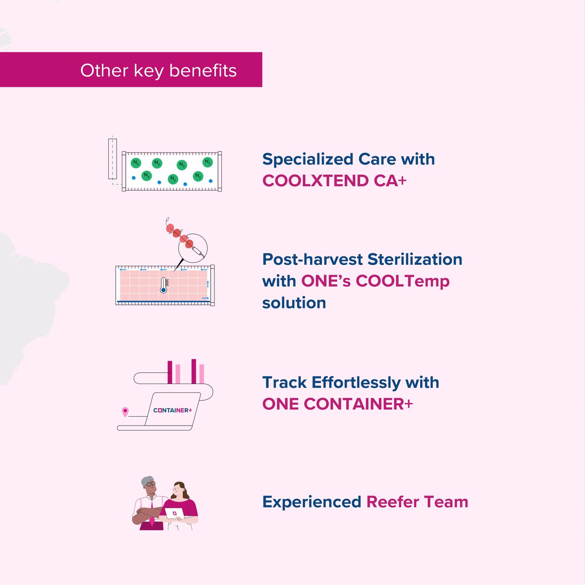 Delivering the sweet spot for your Chilean cherries! 🍒Experience cherry picked precision, delivered with speed on ONE’s Cherry Express ALX1 service 🚢

🚢💨 Fast delivery with a cherry on top from Valparaiso to Hong Kong in just 23 days, tailored to the short shelf life of your