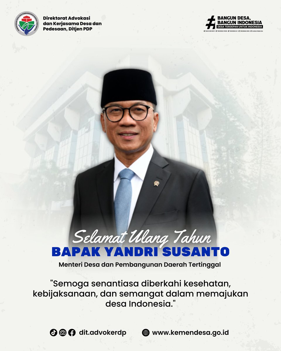 MatDaud49847459's tweet photo. Kami Meng ucapkan Selamat Ulang Tahun ke 51 Kepada Bapak Menteri Desa, semoga panjang umur, sehat, sukses dan bahagia selalu. Amin🤲

#SelamatUlangTahunPakMendes
#SelamatUlangTahunPakYandriSusanto
#HBDPakMendes

@prabowo
@YandriSusanto
@ArizaPatria https://t.co/LpCadqrc10