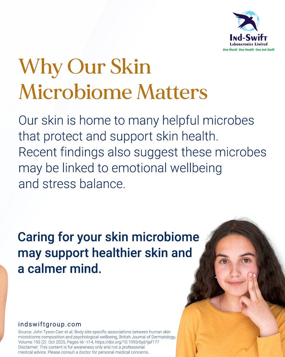 indswiftlabs's tweet image. Emerging research shows that the tiny microbes living on our skin may influence more than just skin health — they may also play a role in how balanced, calm, and resilient we feel.

🌐 Visit us: indswiftgroup.com
📌 Follow us: Facebook | LinkedIn | Instagram

#IndSwiftGroup