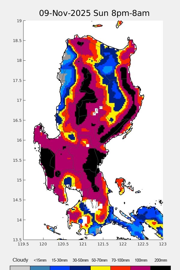 Here's the latest from <a href="/Weather_Manila/">WeatherManila</a>.

My goodness gracious. 200 mm+ in many areas across Luzon in only 12 HOURS — from 8 PM of Sunday (November 9) until 8 AM of Monday, November 10. 😭

These are life-threatening amounts of rainfall! ⛈️

We hope everyone is already prepared.