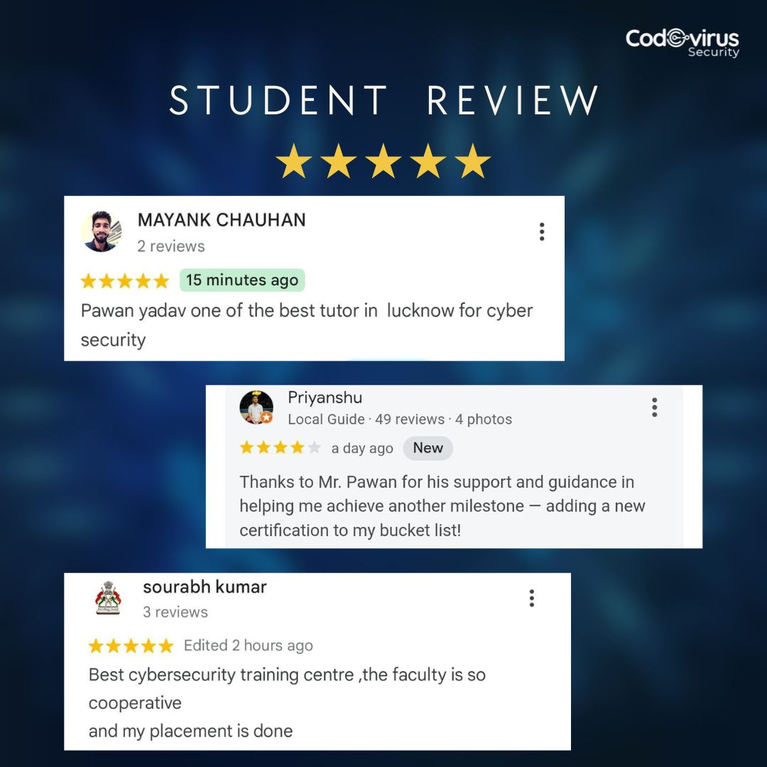 codevirussec's tweet image. &quot;Every expert was once a beginner.&quot;💻
At Codevirus Security, our students don’t just learn cybersecurity — they live it.
Hear what our learners have to say and see how they’re building their future in ethical hacking and cyber defense!🔐✨
#CodevirusSecurity #CyberSecurity