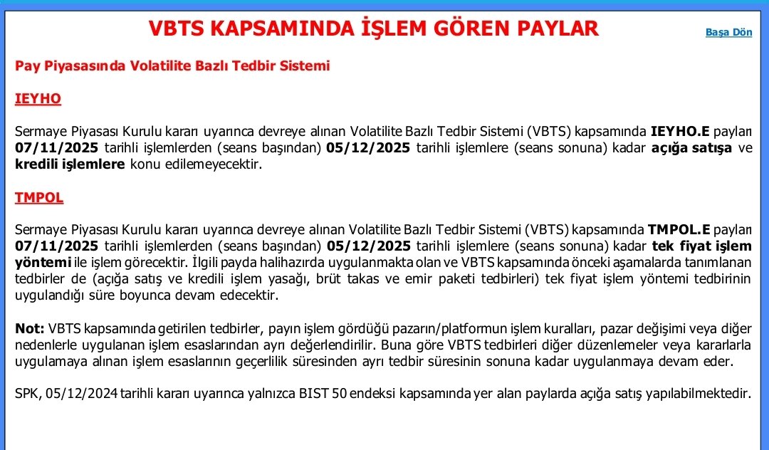 Erdalbakir23's tweet photo. 📈📉 Vbts kapsamında işlem gören hisseler:
📆 07.11.2025-06.12.2025
#TPROL
#IEYHO
🔻TAKİP ET
https://t.co/lZXKTnnFd7
#BORSA #poip #bist30 #bist50 #BIST1OO #bist500 #BİSTTUM #spkgovtr https://t.co/ipIkDCF7Wn