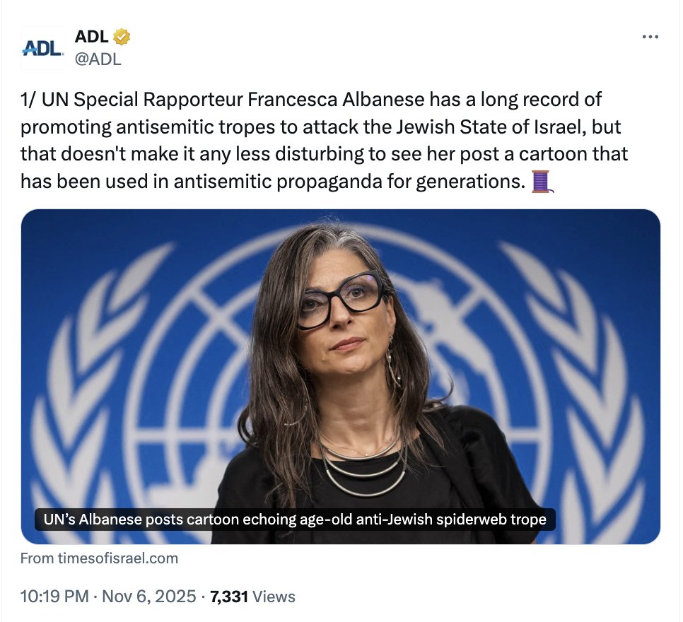The ADL has a long record of lying about antisemitism to provide Israel a rhetorical shield to murder a classroom full of Palestinian children every day for 750 days. This vile tweet is the latest example. Many more in the 🧵.